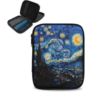 Starry Night Crochet Hook Case with Web Pockets Crochet Hook Organizer Portable Storage for Airports and Parks Lightweight