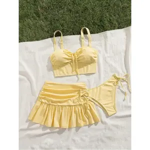 New Three-Piece Bikini Set, Ruffled Short Skirt, Adjustable Straps, Sexy Fashion Beach Party, Pool Party Contrast Bikini, Ruffle Bathing Suit