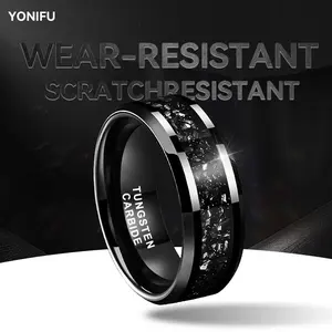Yonifu Black Tungsten Carbide Ring for Men 8mm Scratch Resistant Wedding Band Polished Comfort Fit Durable Everyday Wear Ring