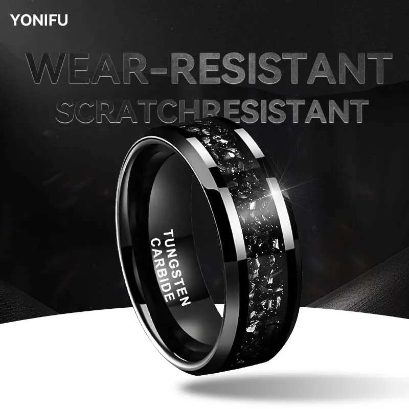Yonifu 8mm Black Tungsten Carbide Mens Wedding Bands, Polished Scratch-Resistant Comfort Fit Ring, Rings