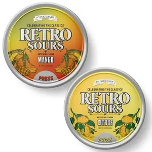 Retro Sours Hard Candy Duo Pack – Bold Mango & Tart Lemon Flavors, Extra Tangy Treats in Collectible Tins by Iconic Candy