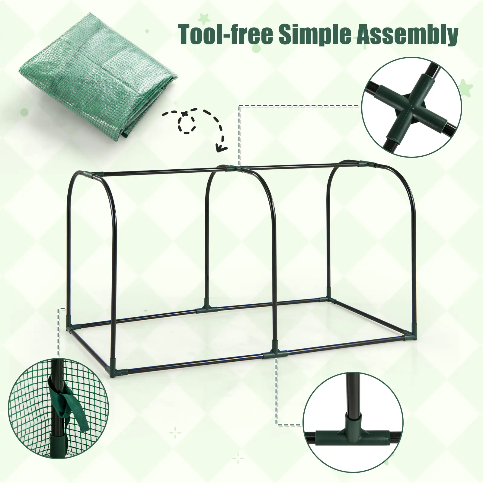 COSTWAY - Mini Tunnel Greenhouse with Roll-up Zipper Door-Green