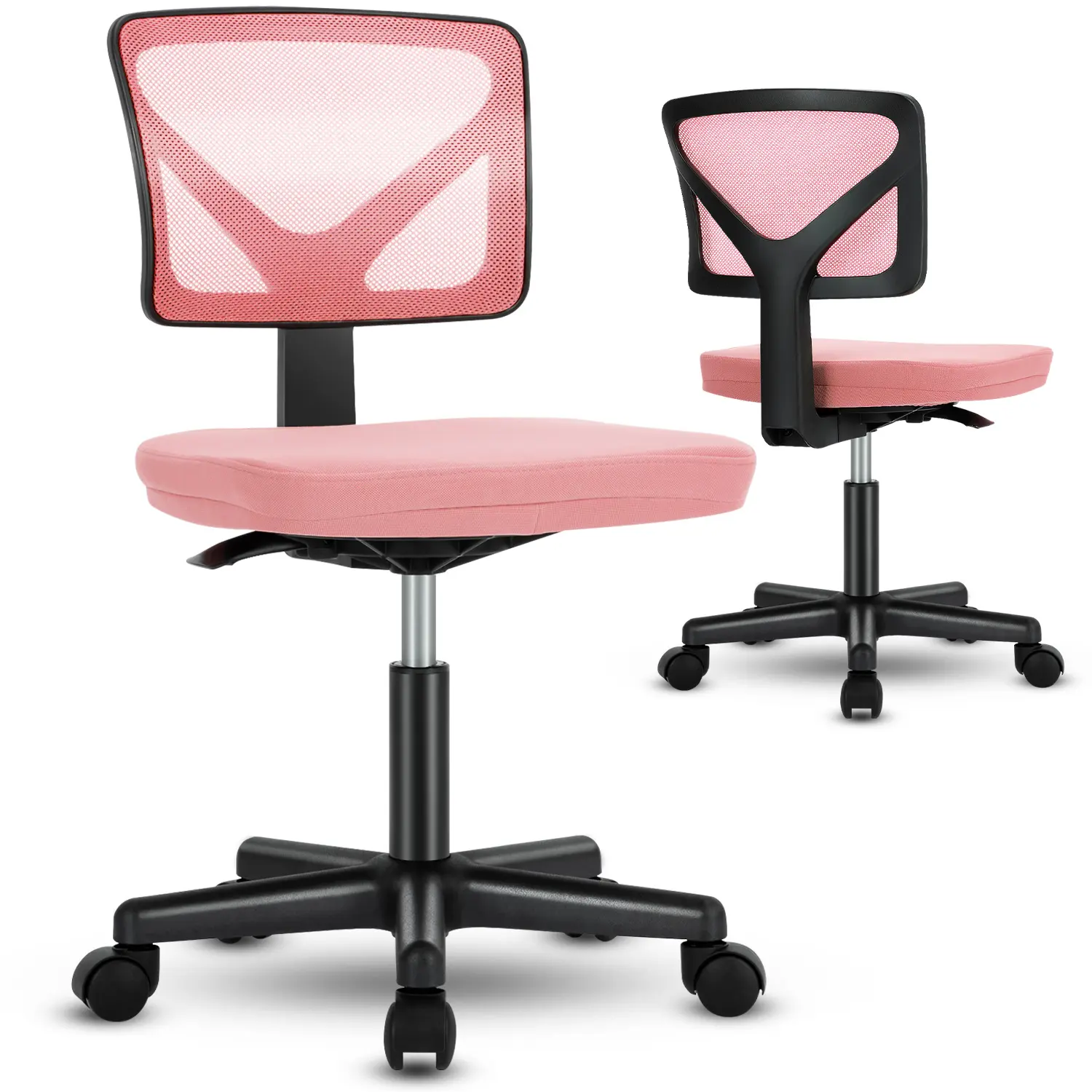 Modern Armless Ergonomic Breathable Mesh Office Desk Chair - Height-Adjust Swivel Task Chair with Wheels, Upgraded Cylinder, Foam Airy Seat, Low Back Support, Durable, Supports 250lbs, Assembly Required for Home Office, Small Spaces