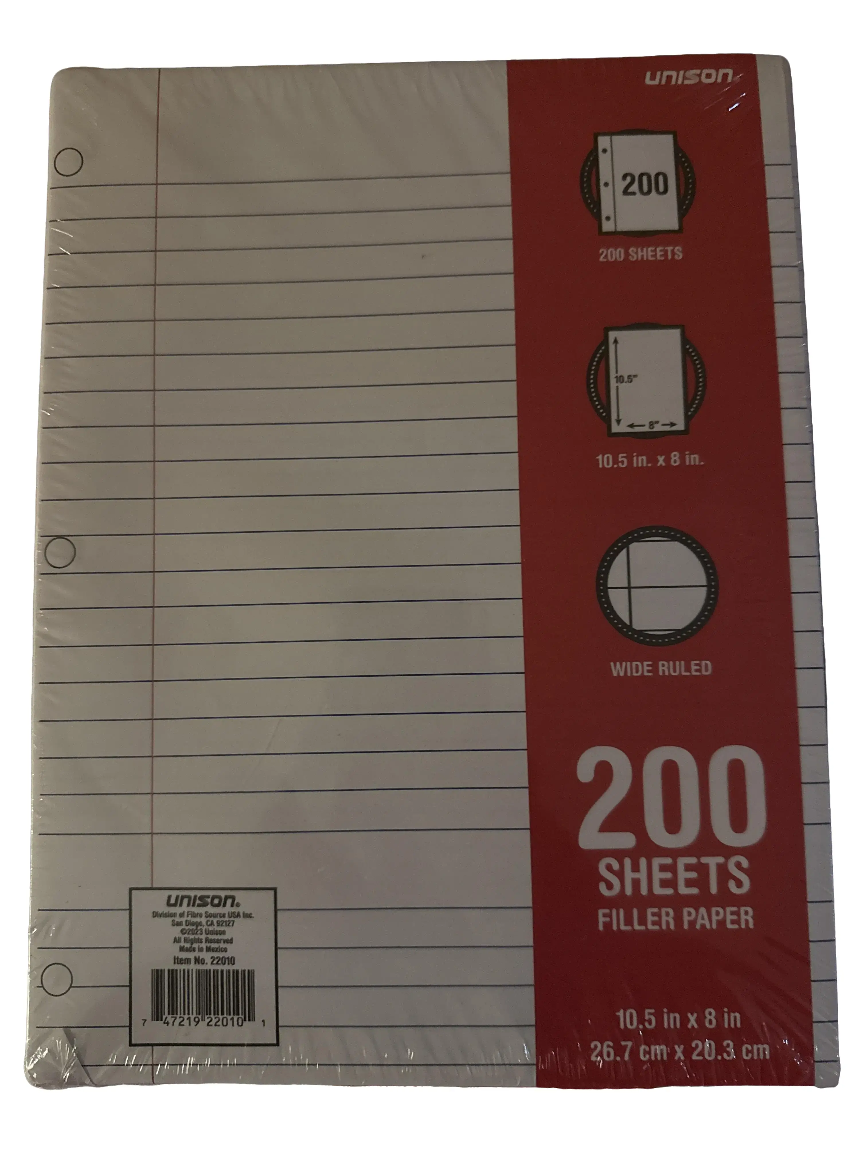 Unison Back to School Notebook Paper 200 Sheets Wide Ruled 10.5 x 8 Inch Filler Paper for Writing and Note-taking 26.7 cm x 20.3 cm