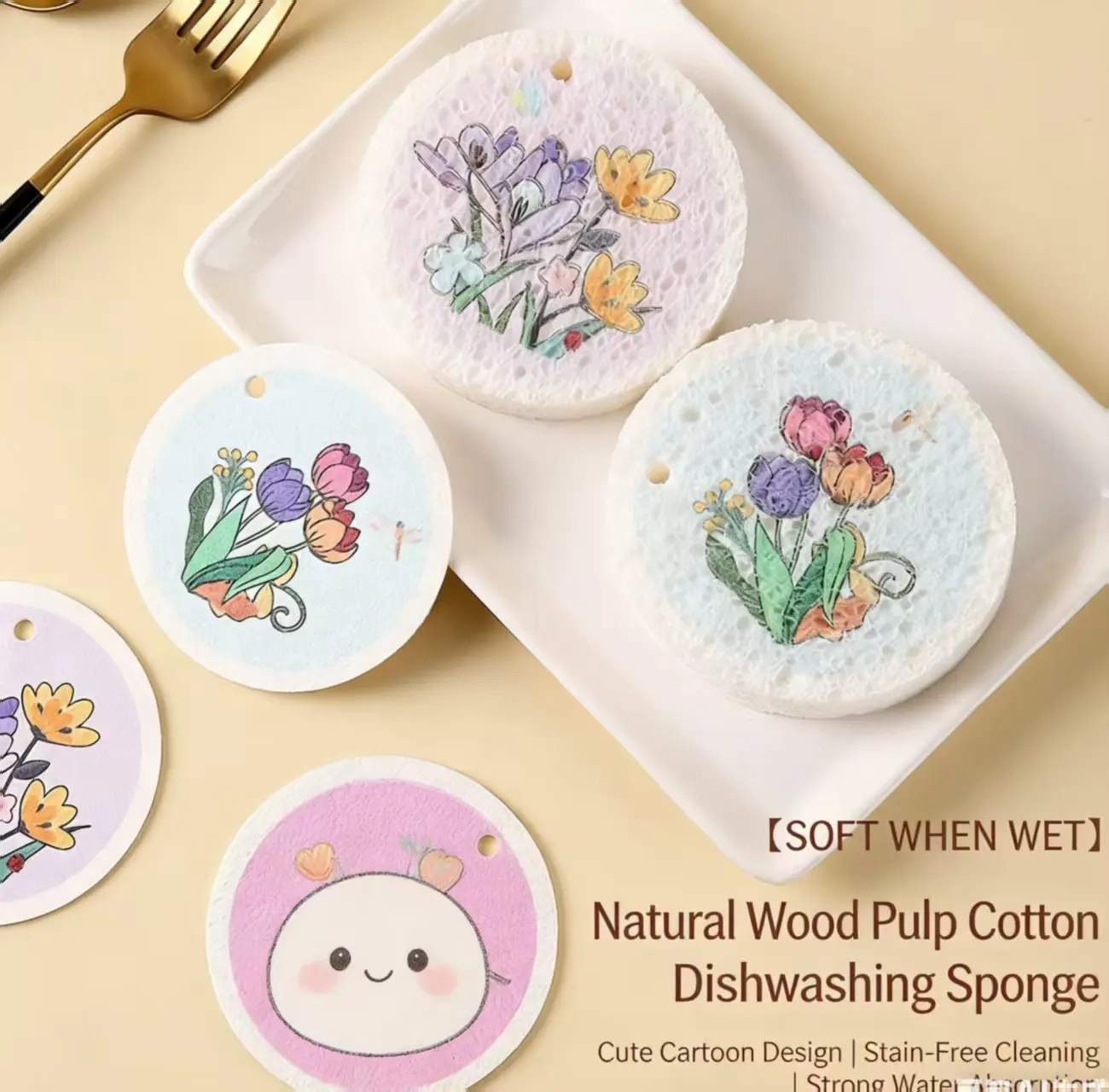 Natural Wood Pulp Cotton Dishwashing Sponge Set of 6 Soft When Wet Rich in Bubbles for Cleaning Dishes Pots and Utensils