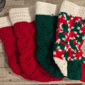 Crochet Granny Square Stocking with white Top Festive Christmas Decorations green or multi color only