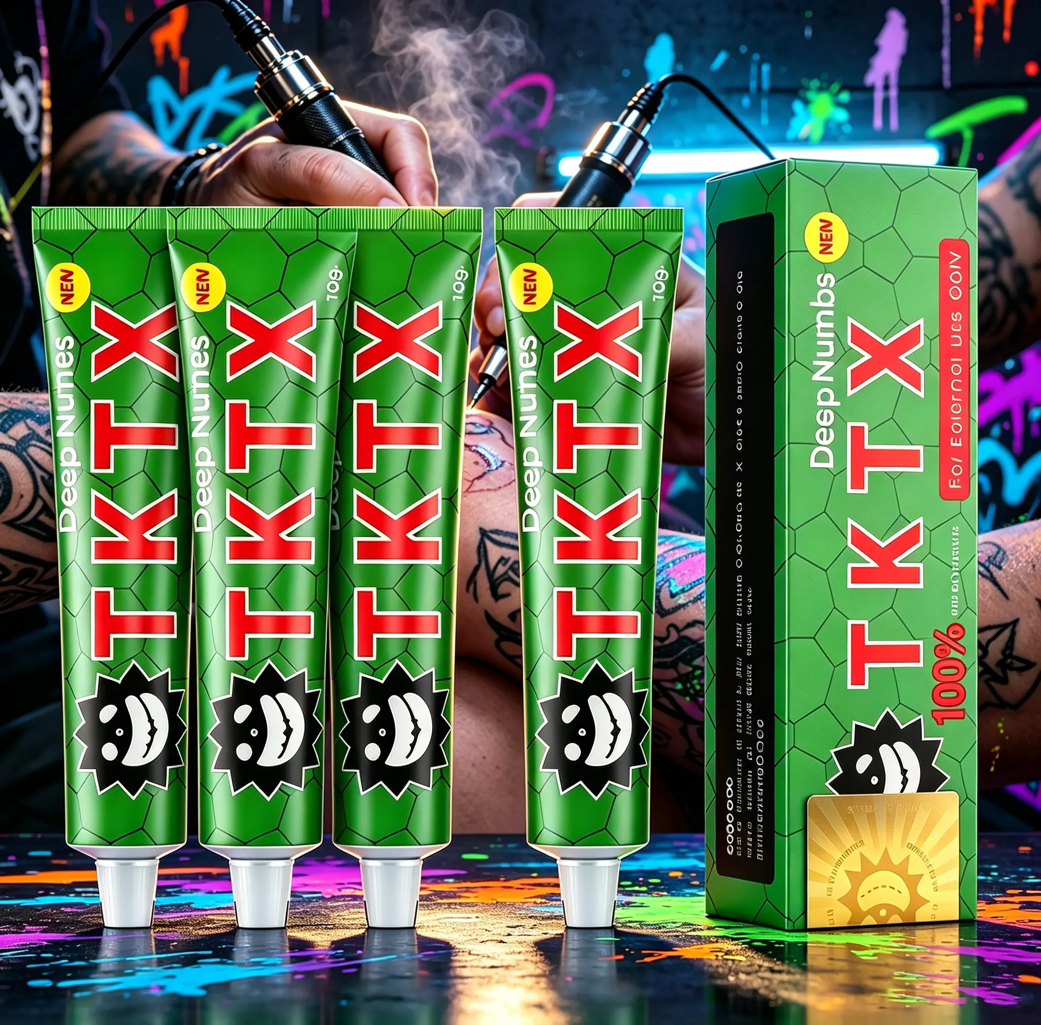 TKTX Green 100% Max Strength Numbing Cream, Powerful Topical Anesthetic Cream for Tattoos, Piercings, Laser Hair Removal, Long Lasting Painless Numbing Lotion for All Cosmetic Procedures