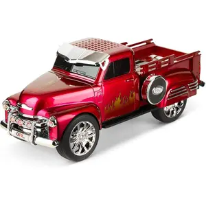 QFX Bluetooth 1953 Hot Rod Pickup Truck Replica Speaker, 3-inch Speakers, Hands Free Link, Built-in Microphone, FM Radio and LED Party Lights, Red - BT-1953-RED