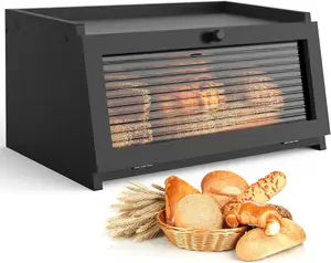 TotalTok Wooden Bread Box with Frosted Window Premium Natural Wood Storage for Fresh Stylish Kitchens LOHASOK Spacious Design Elevated Base Easy-Clean Access - Lid