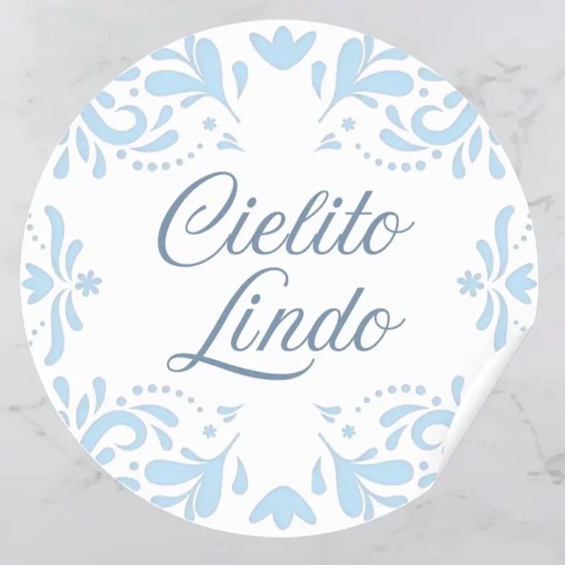 Blue Cielito Lindo Baby Shower Stickers Party Favor Labels Mexican Talavera Theme Papel Picado Matte or Glossy Finish
