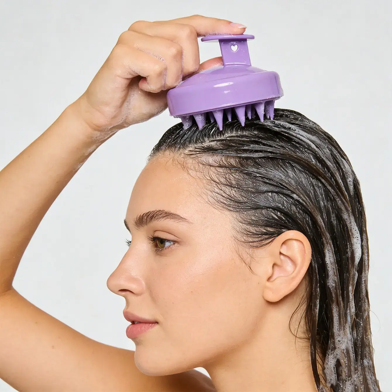 Scalp Massager Shampoo Brush, Soft Silicone Bristles for Wet & Dry Use, Anti-Dandruff, Ergonomic Handle, for Men & Women, All Hair Types – 1 Pack, Purple