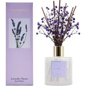 Cocorrína Premium Reed Diffuser Set - 6.7oz Scented Aroma Freshener with Preserved Baby's Breath, Cotton Sticks, Lavender-Thyme Fragrance Oil for Bedroom, Bathroom Home Décor