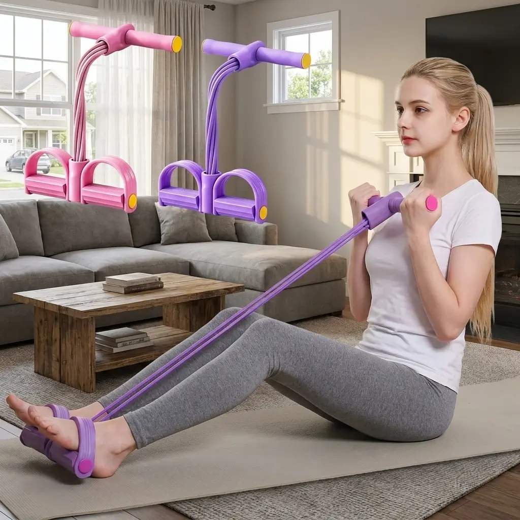 6-Tube Elastic Resistance Trainer with Foot Pedals – Portable, Stretchable & Simple to Use