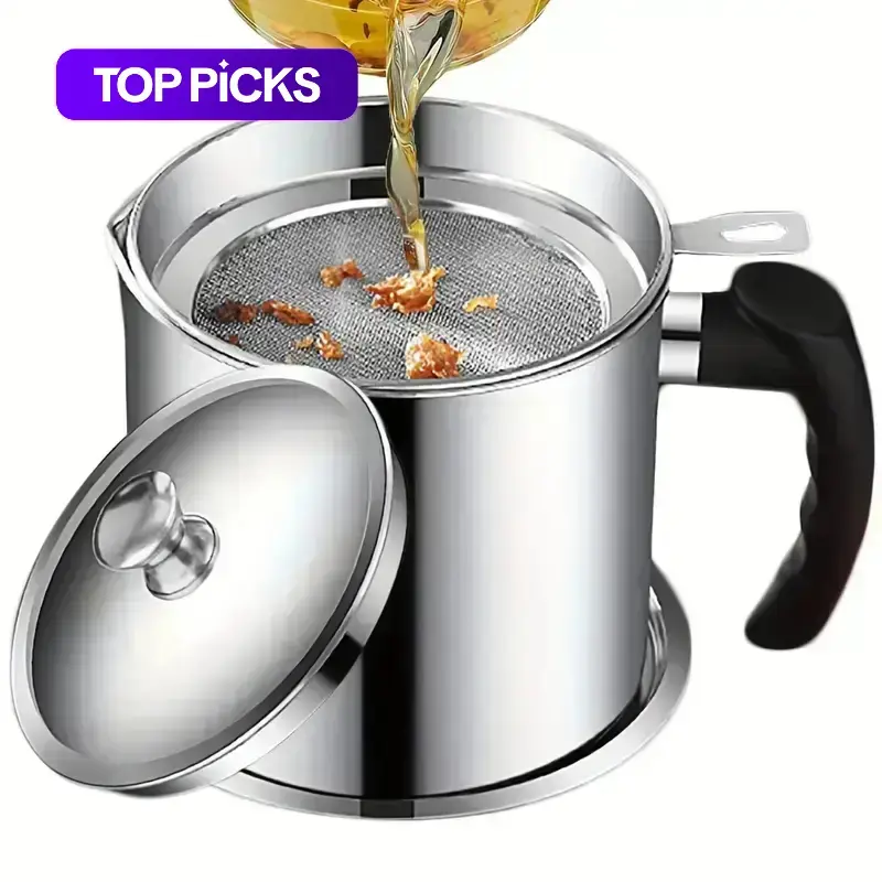 Stainless Steel Oil Container with Tray and Lid, Kitchen Oil Dispenser and Bacon Grease Container, Cooking Oil Container, Olive Oil Dispenser, Kitchen Gadget, Oil Strainer, Oil Dispenser for Kitchen #GLOBAL PICKS