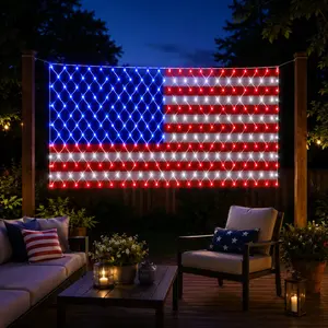 American Flag Lights, 420 LED USA Flag Net Lights, Outdoor Waterproof Patriotic Ornaments for Independence Day National Day July 4th Memorial Day Christmas New Year Party Yard Decoration Mesh Plastic Switch