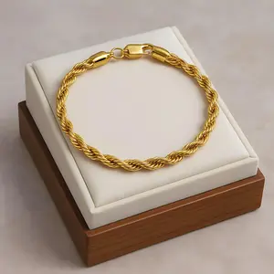 Unisex Gold Twisted Rope Bracelet - Stainless Steel Gold Plated Classic Braided Metal Bracelet, Durable Tarnish Resistant Shiny Fashion Jewelry, Adjustable Clasp Comfortable Fit Daily Wear Party Accessory Gift for Men Women