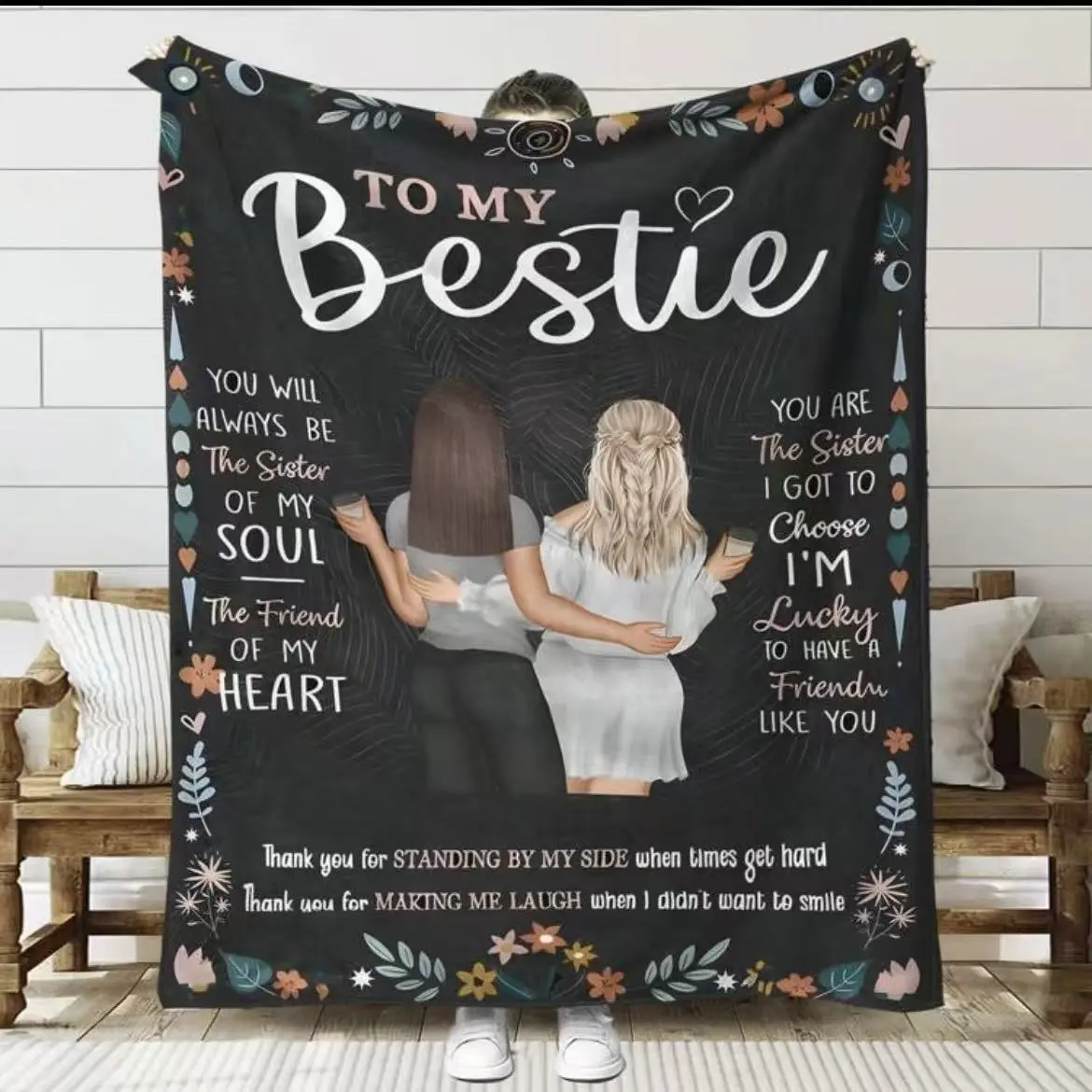 To My Bestie Warm Flannel Blanket for Best Friends Flannel Blanket, Lightweight Friendship Gift for Couch and Bedroom, Digital Print Soft Throw Blanket for All Seasons
