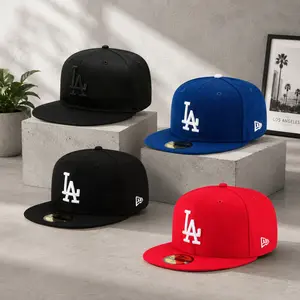 New Era Los Angeles Dodgers 59Fifty fitted hat Embroidered Snapback Hat Flat Brim Baseball Cap, Adjustable Streetwear Hip Hop Sports Cap for Men Women Casual