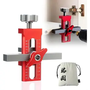 2-in-1 Cabinet Door Mounting Jig & Rebound Device Tool with Bag, Installation Positioner for Frameless Cabinets Only, Easily Adjustable Aluminium Alloy Cabinet Hardware Jig with 3 Drill Bits