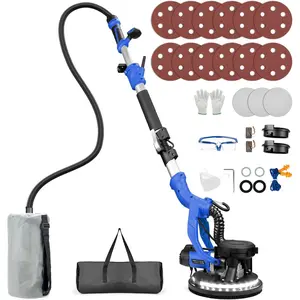 Drywall Sander, 1000W Popcorn Ceiling Removal Tool, Foldable Automatic Drywall Sander with Vacuum Dust Collection, LED Light, 6 Variable Speed 800-2200RPM,15Pcs Sanding Discs (Blue)