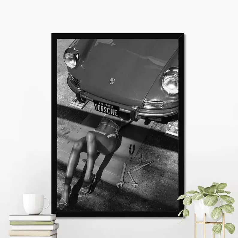 Vintage Car Poster, 911, Classic Sports Car Wall Art, Vintage Girl Car Poster, Iconic Car Poster, Old Car Poster, Vintage Sports Car Artistic Cotton Decor Print Artwork Matte Minimalist Ornaments Decoration Photo wall decor posters Black And White Modern