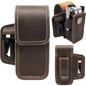 Leather Multitool Sheath for Belt, Multitool Holster with Belt Clip for Men, Pocket Organizer for Work, Fits for Leatherman, SOG, Gerber Tools