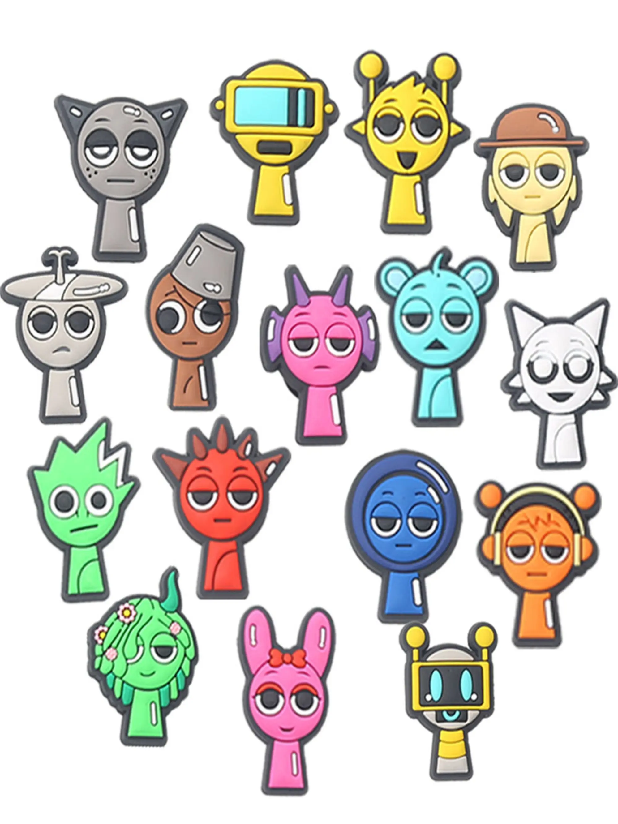 16pcs Cartoon Sprunki Game Series Shoe Accessories, Charm Accessory, Shoe Decoration Charms, Colorful PVC Decorations for Sandals & Beach Bags, Cute Footwear Essentials