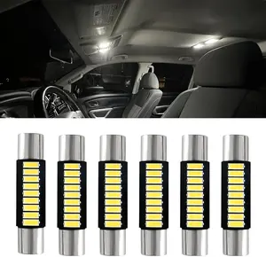 6PCS 28mm 29mm 6614F Festoon LED Car Bulb, Car Vanity Light Bulbs, Extremely Bright 9-SMD 4014 Chips LED Bulb, Car Accessories Visor Light Bulb for Vanity Mirror, Dome Light (White)