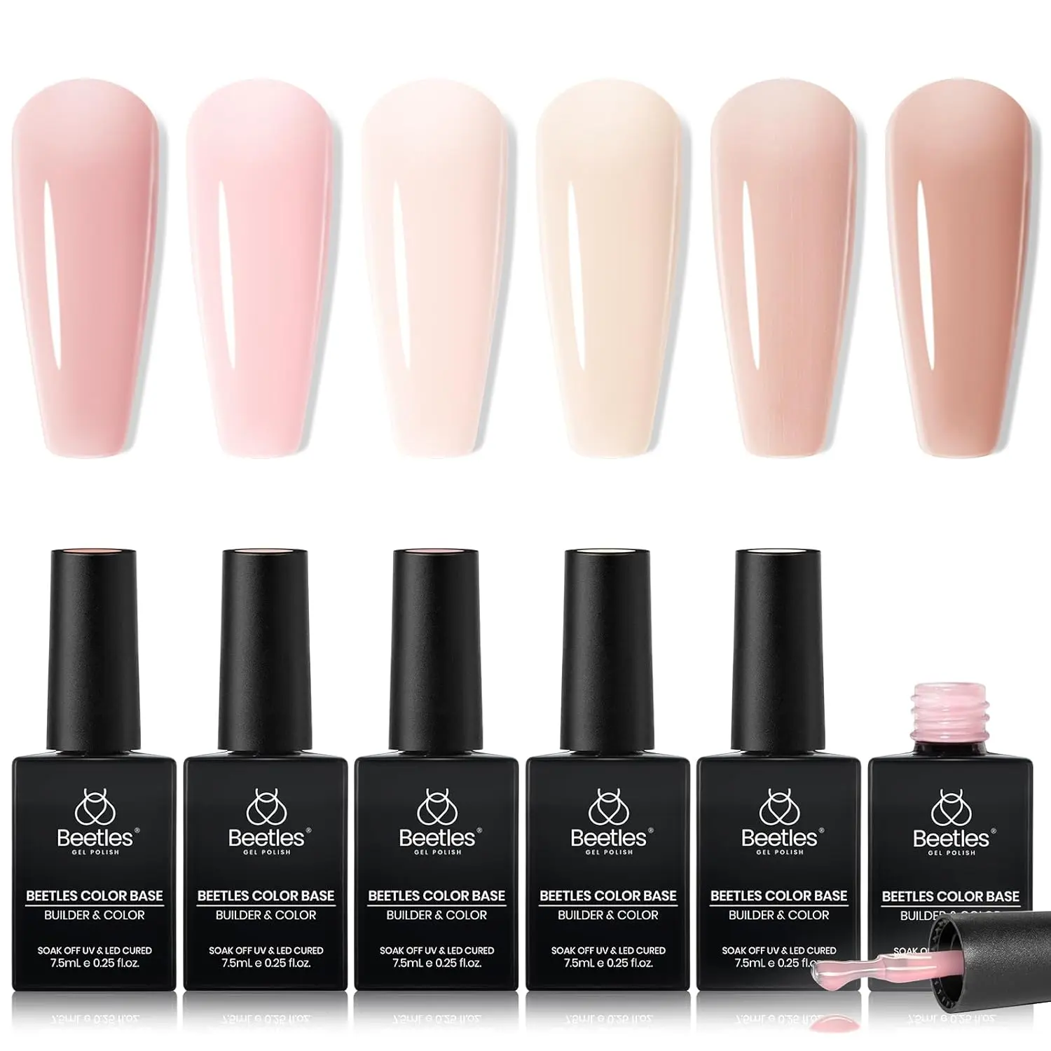 Beetles Base Color Gel Nail Polish, 6 Colors Nude Gel Polish Pink Nail Polish Peach Pink Nail Polish Neutral Sheer French Tip Base Colors Soak Off Nail Art Manicure DIY at Home Gift for Women #Summervibes