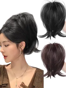 10-inch Short Ponytail Clamp-on Hair Extension for Women Clip-in Short Ponytail Fluffy, Natural-looking and Synthetic Hairpiece for Daily Use, Synthetic Fibers, Synthetic Hair Pieces