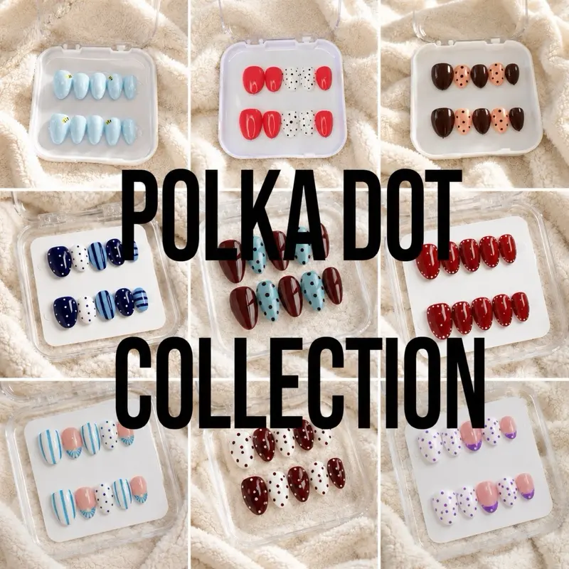 Press On Nails Polka Dot Collection - Handmade Craftsmanship, Reusable, Custom Sizes, Perfect for Special Occasions & Everyday Look, Includes Nail Glue & File