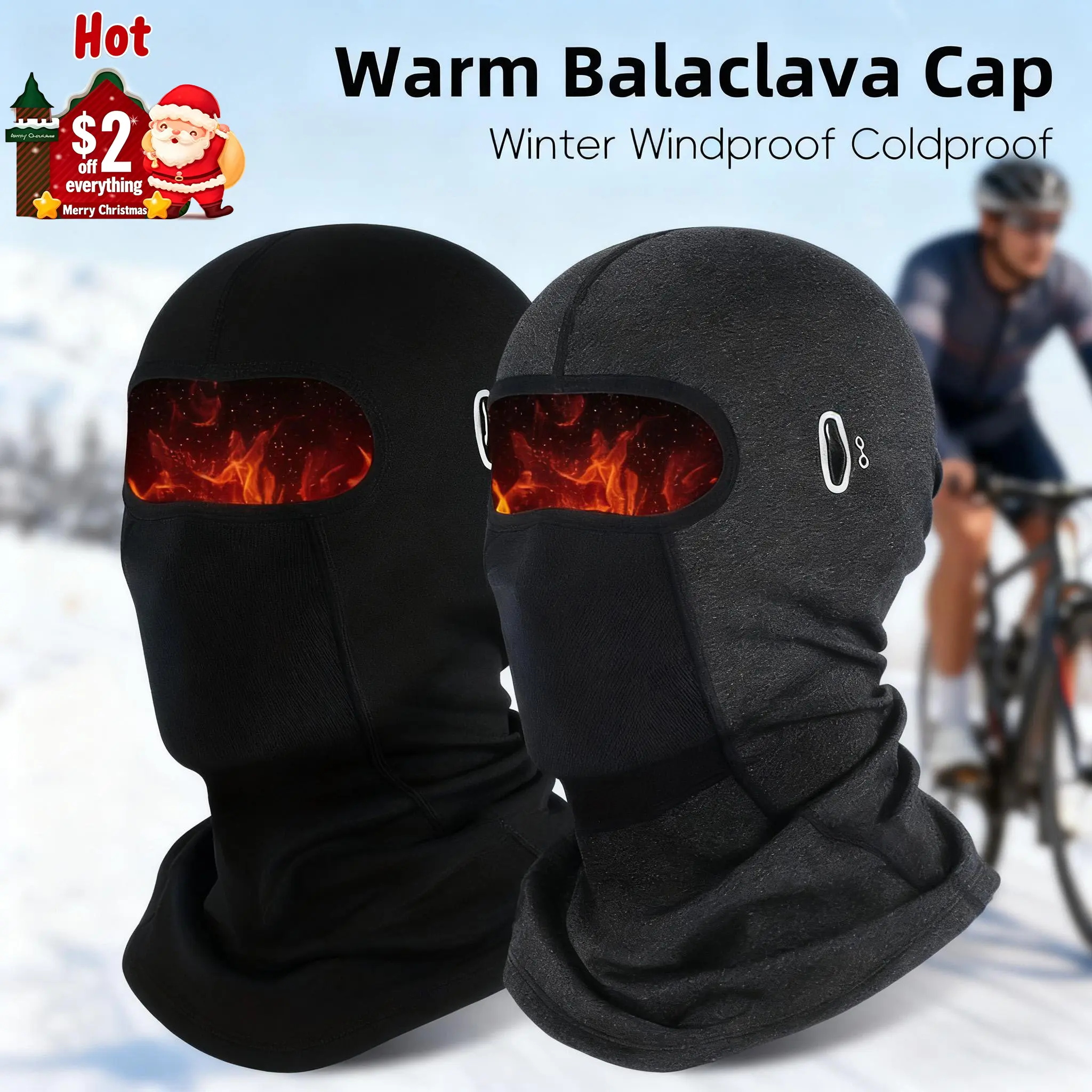 2PCS/1PC Thermal Breathable Balaclava for Men Women - Winter Windproof Full Face Mask with Goggle Holes Outdoor Cycling Gear cold weather outdoor sport 2-in-1