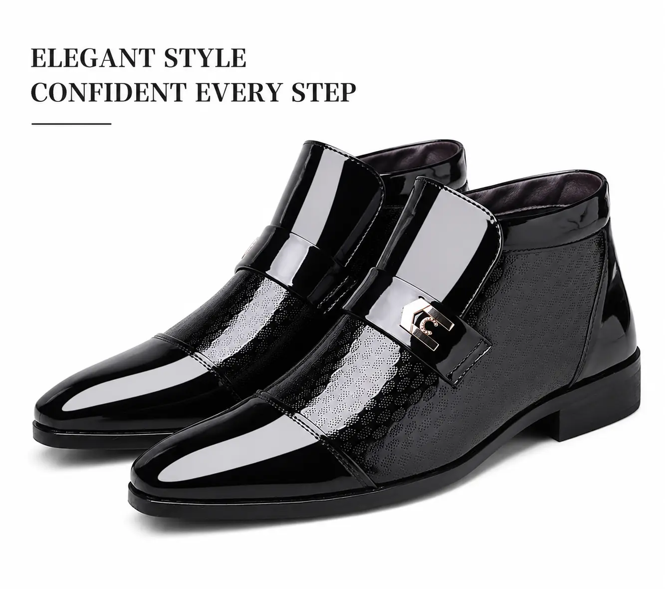 Men's Glossy Synthetic Leather Oxford Footwear - Elegant Pointed Closed Toe, Quick Slipon for Office & Business, Pointed Toe