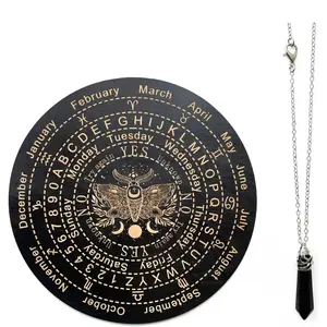 Wooden Divination, Wooden Pendulum Board Dowsing with Crystal Dowsing, Witchcraft Wiccan Altar Supplies Kit, Wooden Carven Board for Divination Decoration 9.8in