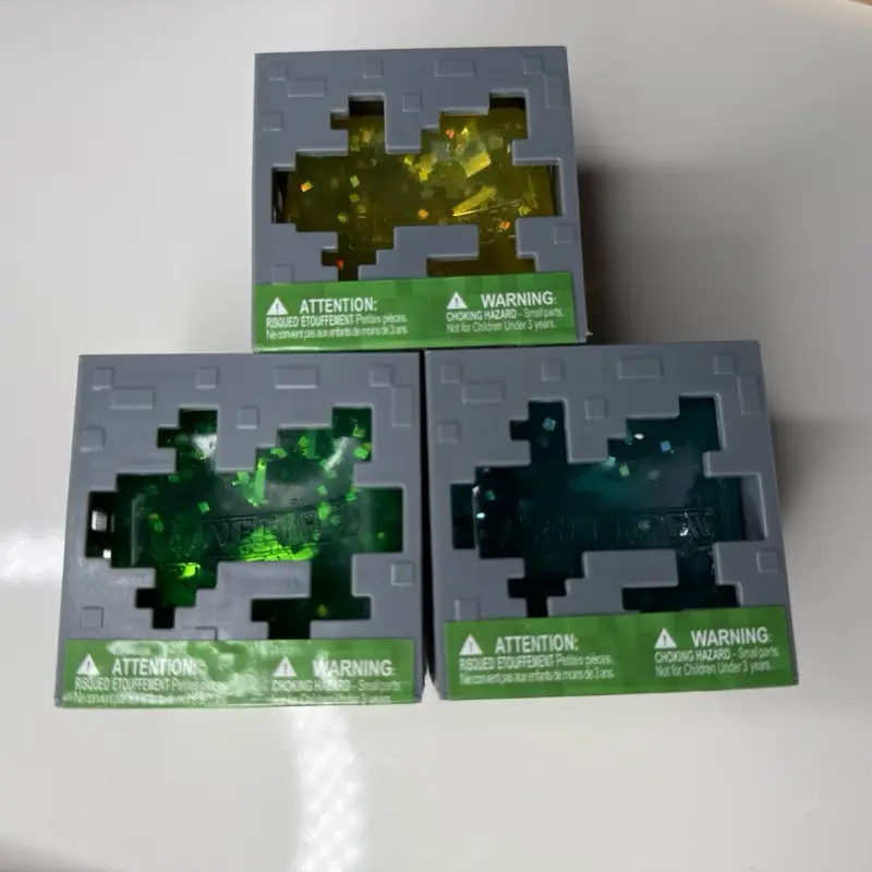 Minecraft Slime Cube Squishies - Glitter Jelly Stress Relief Squeeze Toy, Available in Green, Blue & Gold
