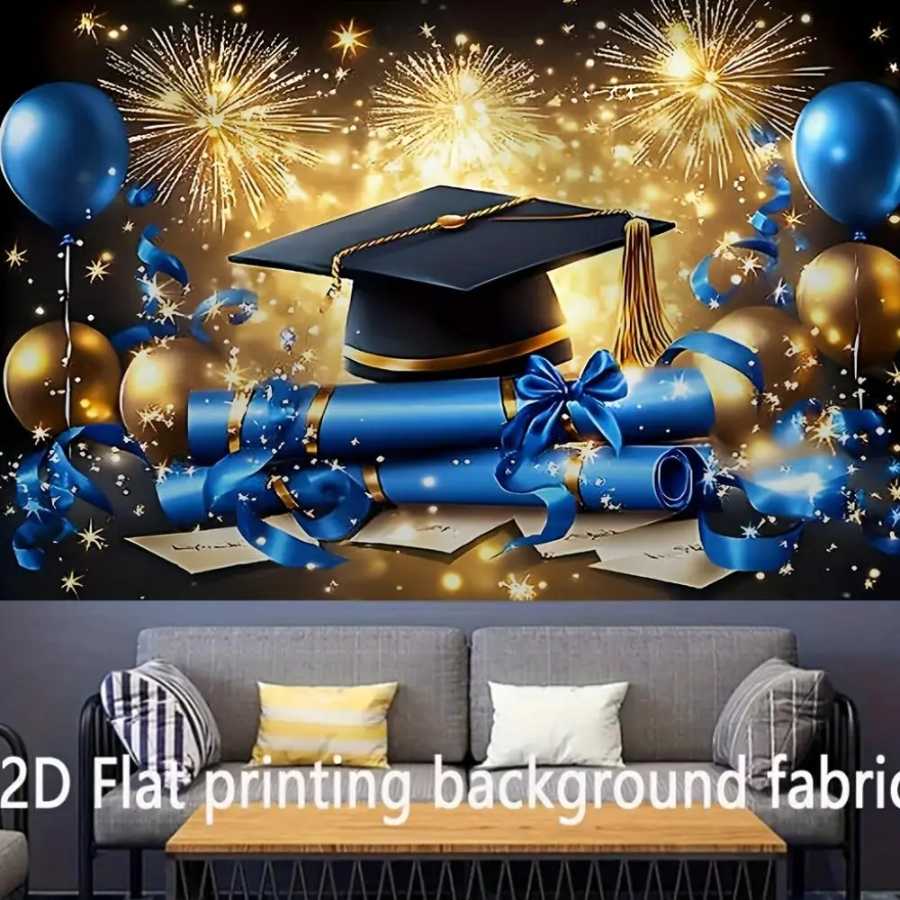 2D Printed Polyester Graduation Banner, Reusable 2D Flat Printing Background Fabric, Graduation Party Decorations, Photo Booths Wall Decor