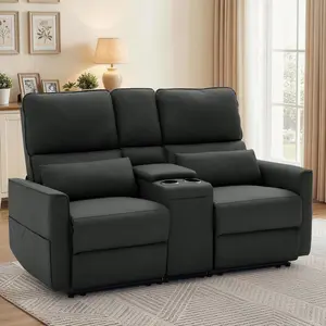 Korser 2-Seater Recliner Sofa with Pillow Double Recliner Loveseat with Storage Console Side Pockets Cup Holders Manual Recliner Sofa for Living Room Sofa With Chaise Upholstered Couch