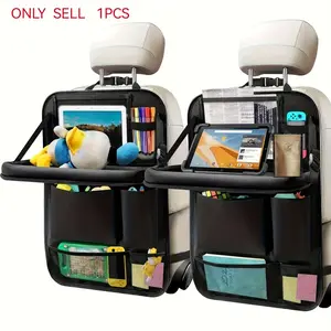 Car Backseat Organizer with Foldable Table, 6 Storage Pockets, Tablet Holder, Kick Mat, Durable Polyester Travel Accessories, Car Accessory
