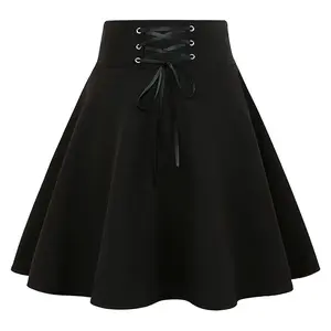 DEALSANXUN Womens Pleated A-Line Mini Skirt - Gothic Grunge Dark Academia Alt Style, Kawaii Corset Skater Skirt for Spring Summer