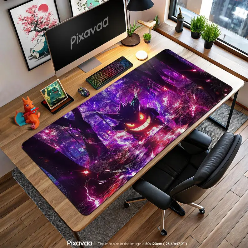 Neon Ghost Haunted Forest Mouse Pad – Ghost Desk Mat, Spooky Gaming Mat, Kanto Decor, Anime Fan Gift
