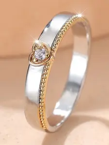 Trendy White Zirconia Love Heart Vintage Silver Gold Color Wedding Bands Engagement Rings For Women Men Elegant Glittering Ring Minimalist Jewelry Artificial Zircon Rings