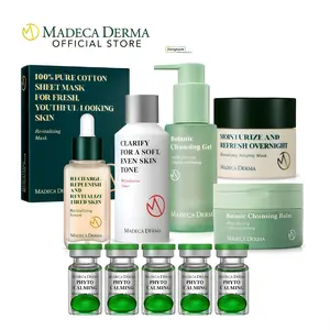 MADECA K-Beauty Essentials Supercharged Bundle for Sensitive Skin - Ampoule, Serum, Cleanser Balm, Gel, Toner, Face & Sleeping Masks with Hyaluronic Acid for Calming, Balancing, & Restoring