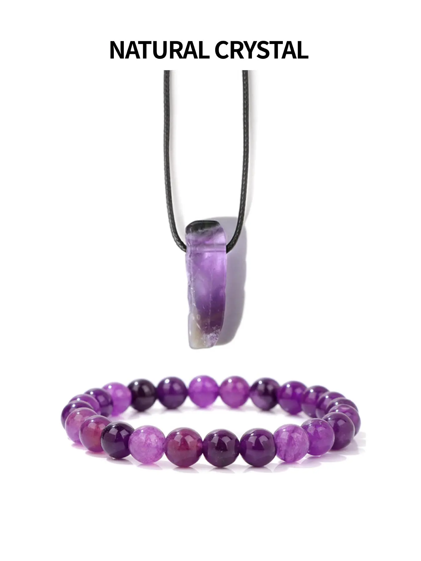 Natural Crystal Amethyst Beaded Bracelet & Pendant Necklace Jewelry Set, Fashion Jewelry for Party, Daily Clothing Decor, Trendy All-match & Exquisite Jewelry for Birthday Gift