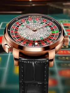 Pindu New Men's Mechanical Watch, Button Wheel Game Function, Stainless Steel Case, Sapphire Glass, Diamond Crystal Dial, Luxury Design, Leather Watch