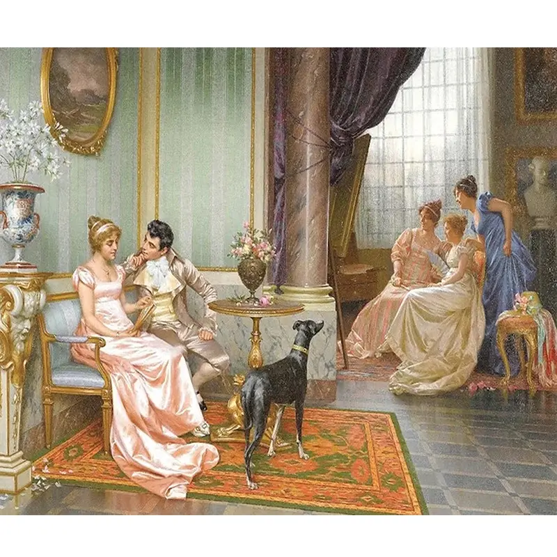 1PC  Diamond Painting Victorian Indoor Scene Diamond Painting Kit Classic Noble Gathering Design Full Drill Embroidery Craft for Home Wall Decor and Handmade Gift
