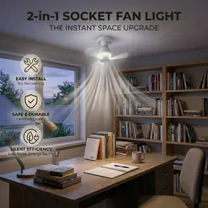 2pcs Mini Socket Fan Lights, Portable Small Three-Blade Small Pendant Fan Light, Two-In-One LED Pendant Fan Light, Bulb Screw in Ceiling Fan with Lights, Ideal for Bedroom Living Room Kitchen Garage, Light Fixtures