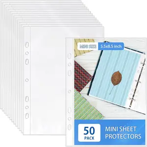 50 Pack 5.5x8.5 Inch Sheet Protectors for 3 or 6 Ring A5 Binder, Half Letter Size 7 Holes Mini Heavy-Duty Sheet Protector Sleeves  Clear Playbill Binder Pockets