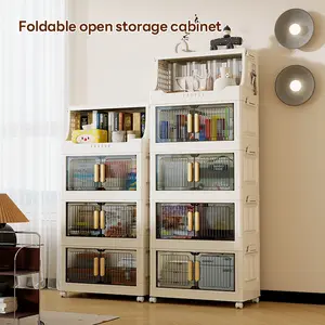 2/3/4/5-Tier Multi-Functional Folding Storage Cabinet—Features open shelves and ample storage space for organizing and storing items in living rooms, bedrooms, closets, kitchens, offices, and dorm rooms—Space-saving and easy-to-assemble storage unit