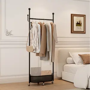 Wrought Iron Coat Rack with Grid Storage Rack and Sturdy Metal Frame, Rolling Hanger for Hanging Clothes, Coats, Skirts, Suitable for Bedroom, Living Room, Clothing Store＆heavy duty clothing rack/portable clothes rack