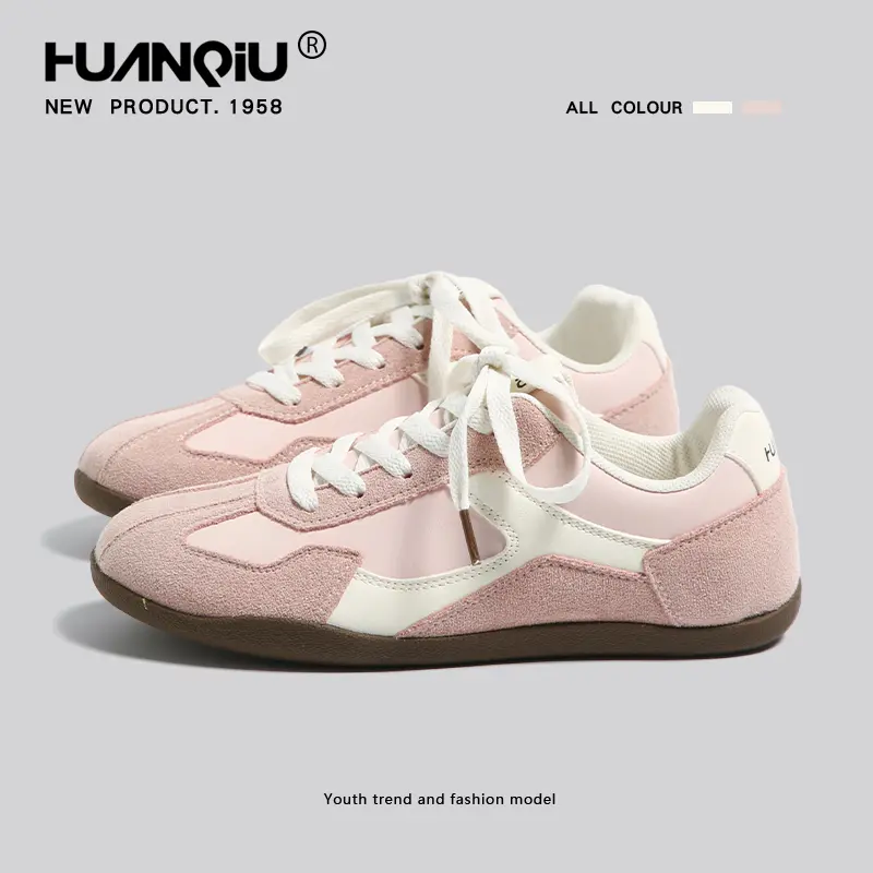HUANQIU Women's Balletcore-Inspired Low-Top Ankle Sneakers - Synthetic Fabric, All-Seasons, Lightweight Breathable Lace-Up Casual Athletic French-Chic Flats